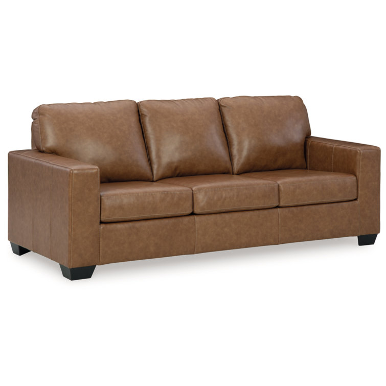 Caramel Faux Leather Queen Sleeper Sofa with Memory Foam Mattress