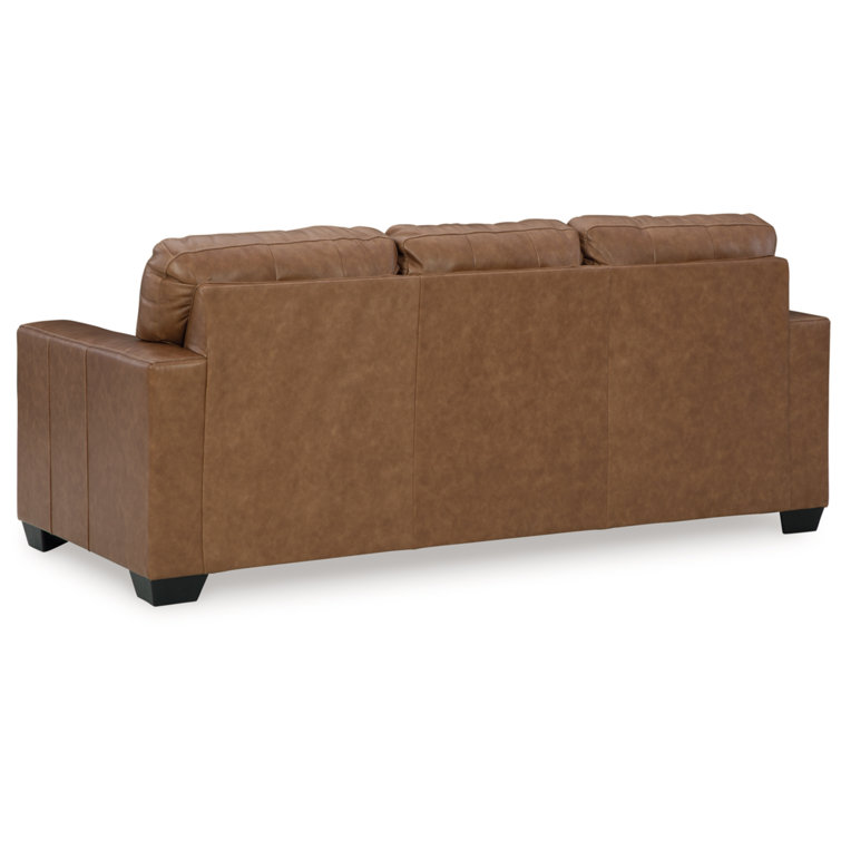 Caramel Faux Leather Queen Sleeper Sofa with Memory Foam Mattress