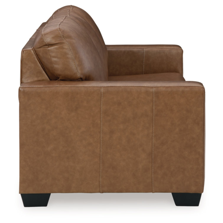 Caramel Faux Leather Queen Sleeper Sofa with Memory Foam Mattress
