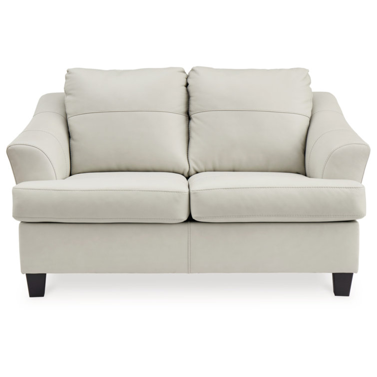 White Faux Leather Modern Stationary Loveseat with Flared Arms