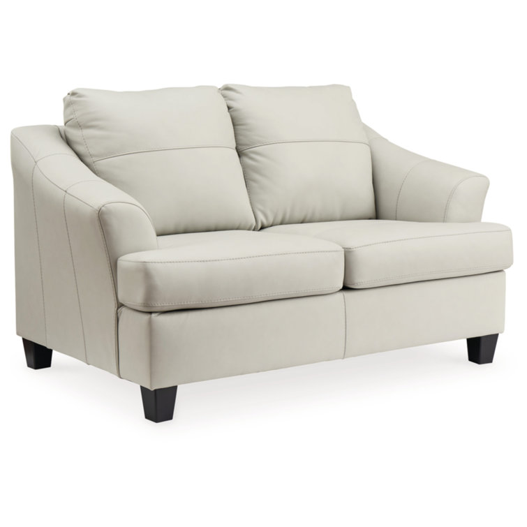 White Faux Leather Modern Stationary Loveseat with Flared Arms