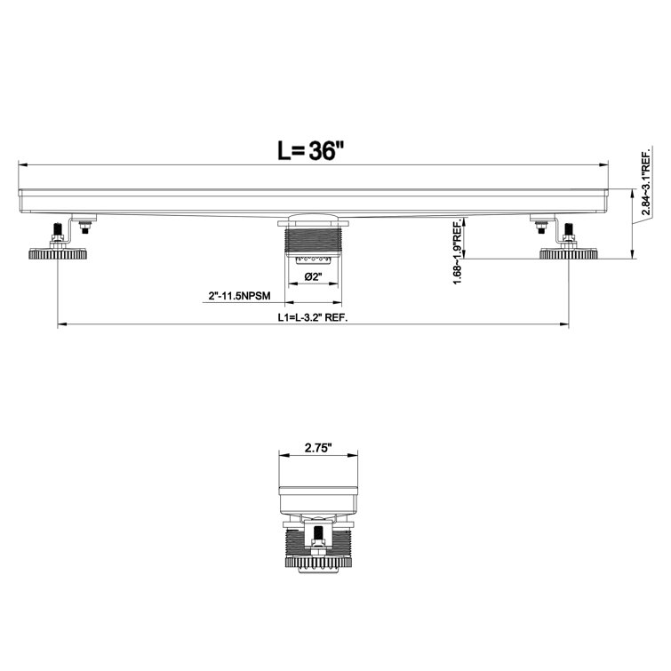 Matt Black Stainless Steel Linear Shower Drain with Adjustable Feet