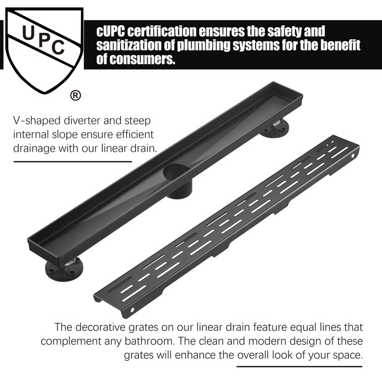 Matt Black Stainless Steel Linear Shower Drain with Adjustable Feet