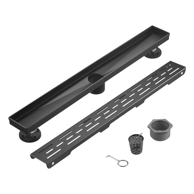 Matt Black Stainless Steel Linear Shower Drain with Adjustable Feet