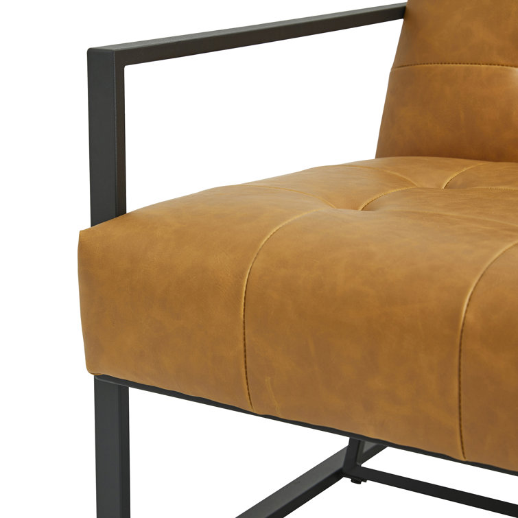 Camel Faux Leather Barrel Accent Chairs with Black Metal Frame