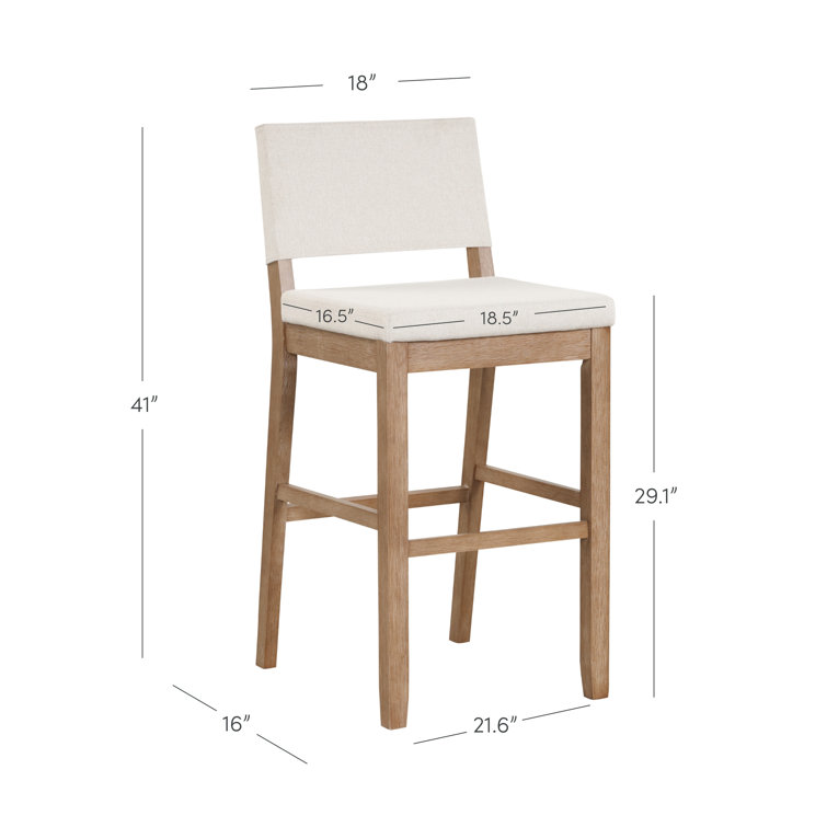 Linus Light Brown Rubberwood Bar Stool with Flax Upholstery