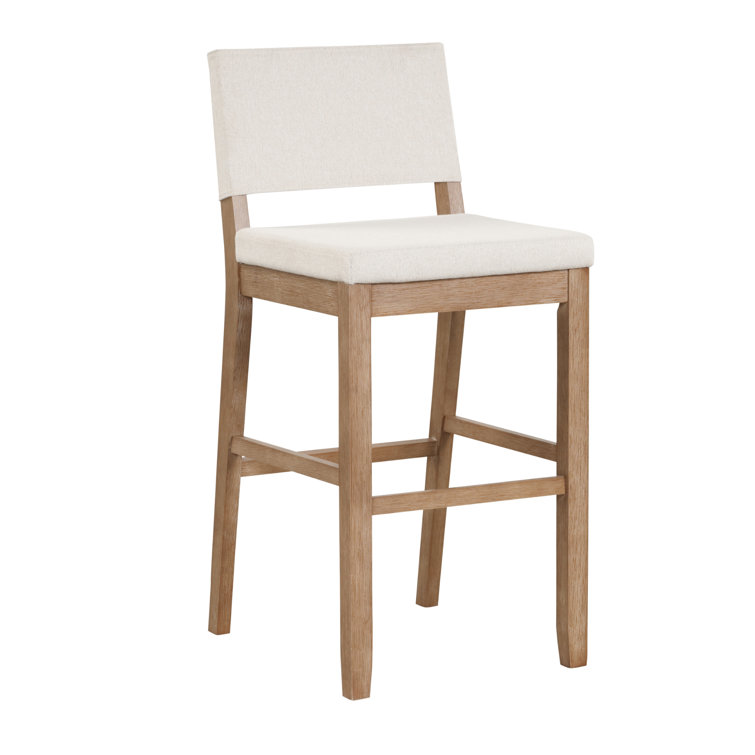Linus Light Brown Rubberwood Bar Stool with Flax Upholstery