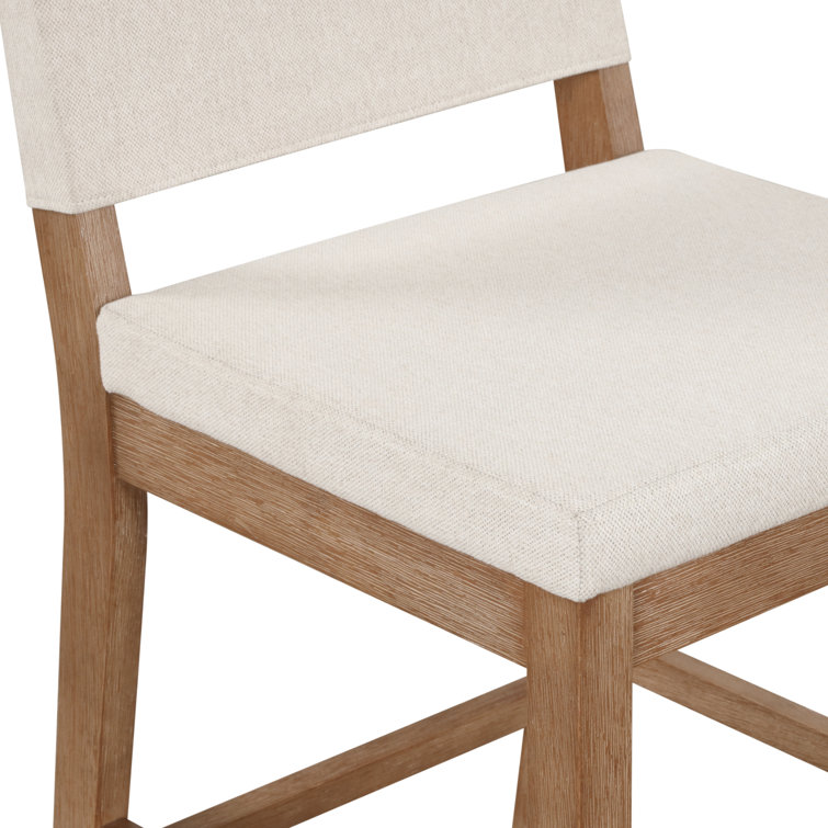 Linus Light Brown Rubberwood Bar Stool with Flax Upholstery