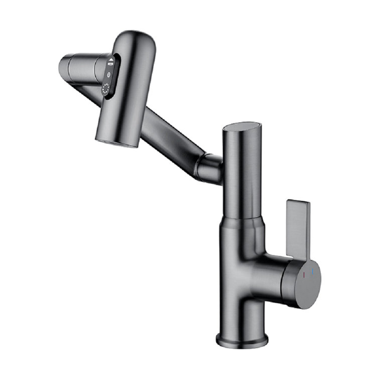 Dark Gray Rotatable Bathroom Faucet with Temperature Display