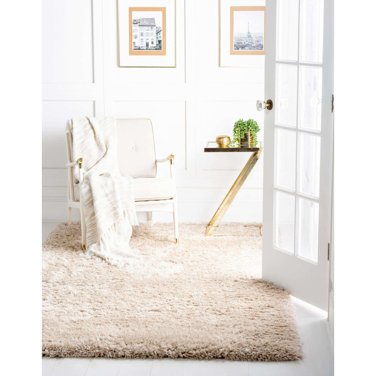 Luxurious Blonde Shag Rectangular Synthetic Area Rug
