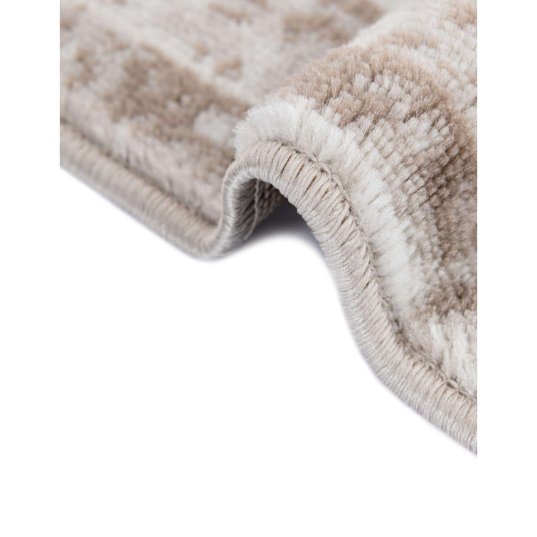 Beige Oval Medallion Synthetic Stain-Resistant Area Rug