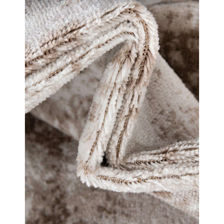 Beige Oval Medallion Synthetic Stain-Resistant Area Rug