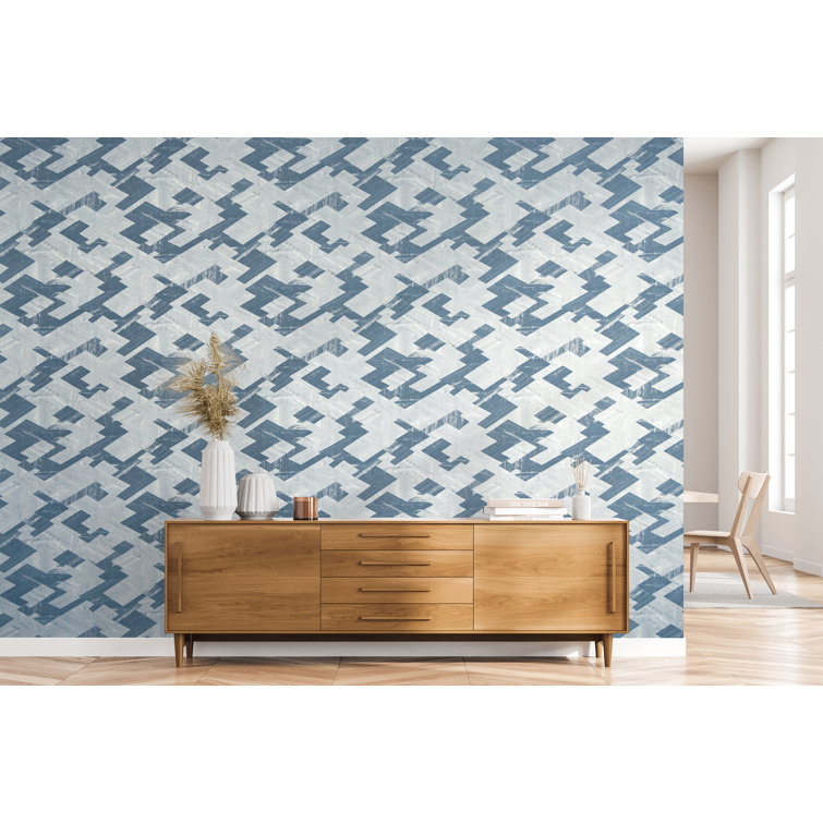 Night Blue Non-Pasted Geometric Wood Wallpaper Roll