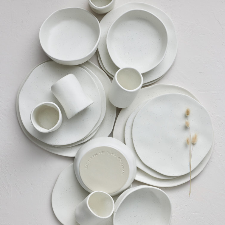 Rustic White Speckled Ceramic 32-Piece Dinnerware Set