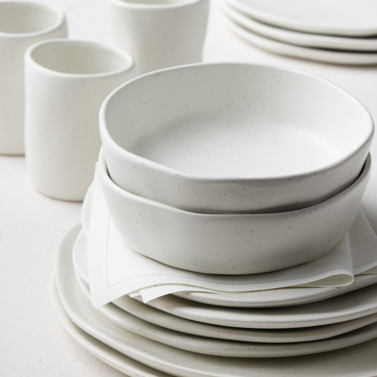 Rustic White Speckled Ceramic 32-Piece Dinnerware Set