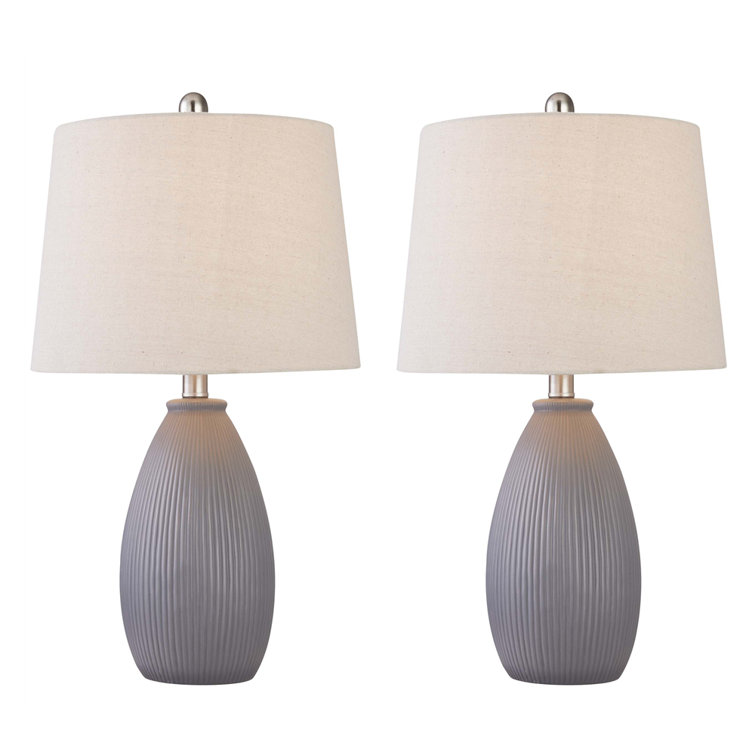 Gray Ceramic Table Lamp Set with Oatmeal Shades