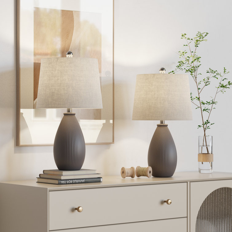 Gray Ceramic Table Lamp Set with Oatmeal Shades