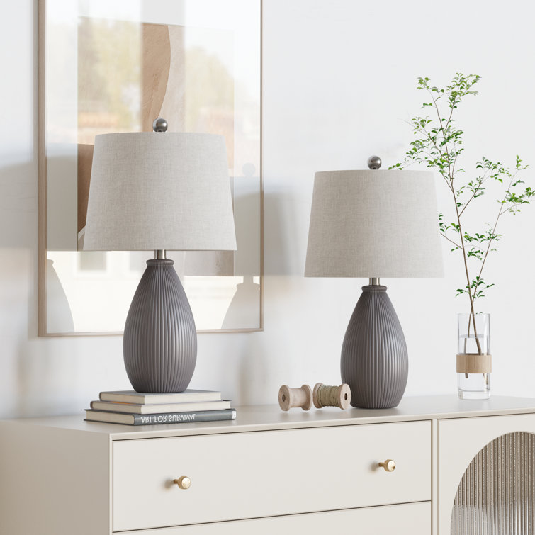 Gray Ceramic Table Lamp Set with Oatmeal Shades