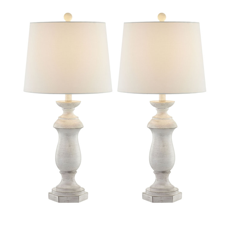 Maxax Farmhouse White Poly Resin 27" Table Lamp Set with Fabric Drum Shade
