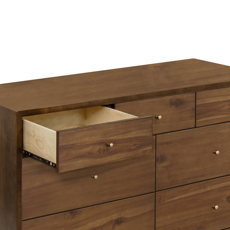 Natural Walnut Mid-Century 7-Drawer Double Dresser