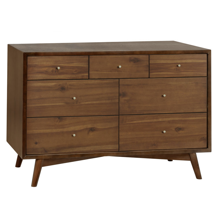 Natural Walnut Mid-Century 7-Drawer Double Dresser