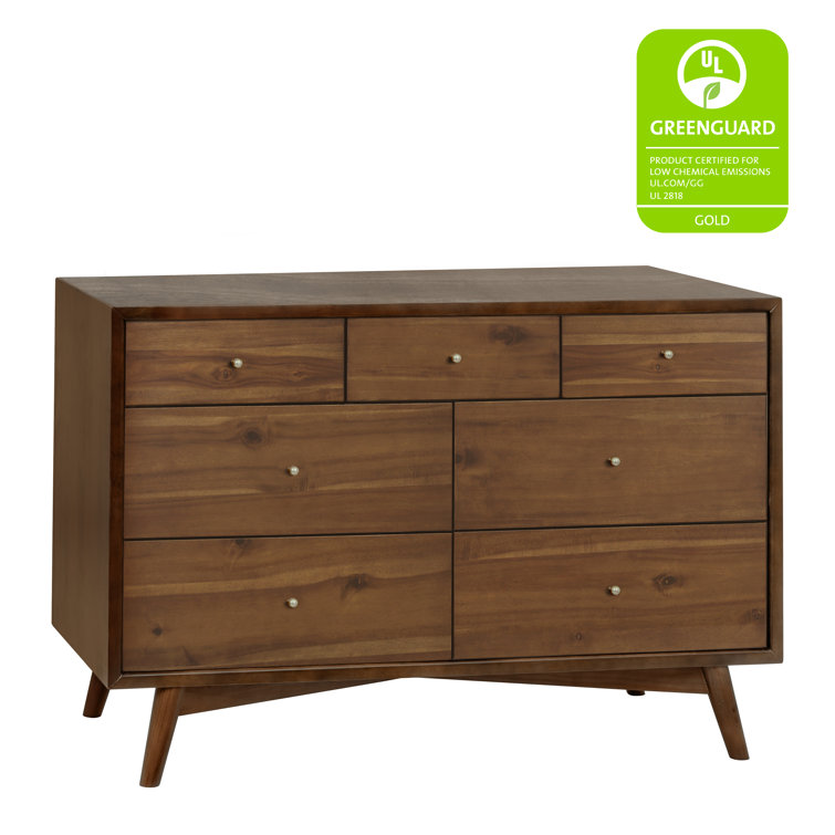 Natural Walnut Mid-Century 7-Drawer Double Dresser