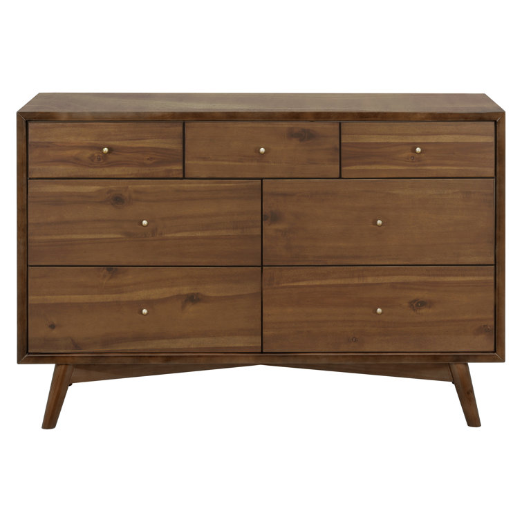 Natural Walnut Mid-Century 7-Drawer Double Dresser