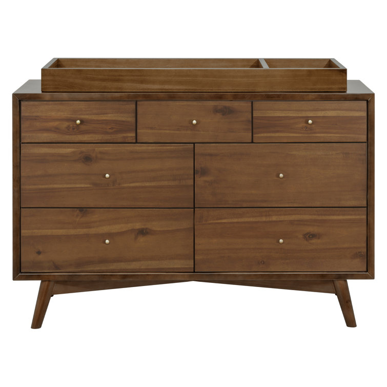 Natural Walnut Mid-Century 7-Drawer Double Dresser