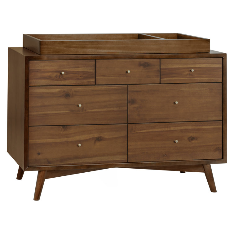 Natural Walnut Mid-Century 7-Drawer Double Dresser