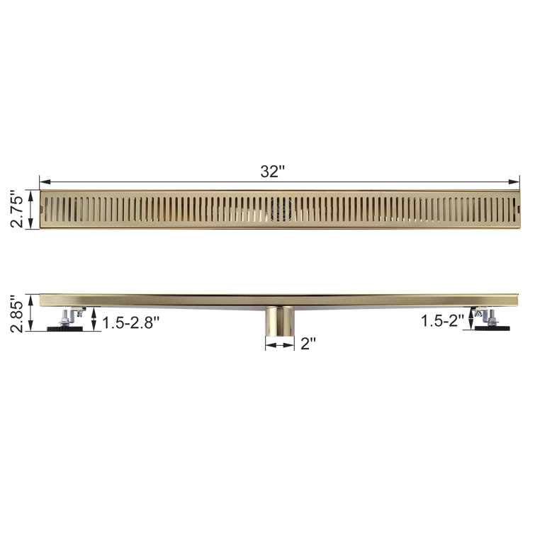 32 Inch Gold Stainless Steel Linear Shower Drain Kit