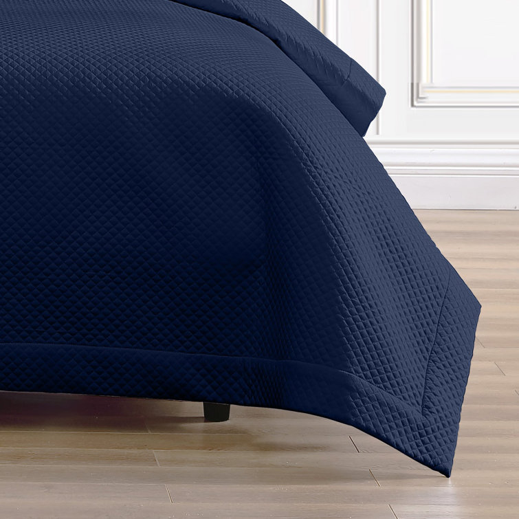 King White Cotton Reversible Diamond Quilted Coverlet Set
