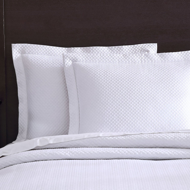 King White Cotton Reversible Diamond Quilted Coverlet Set