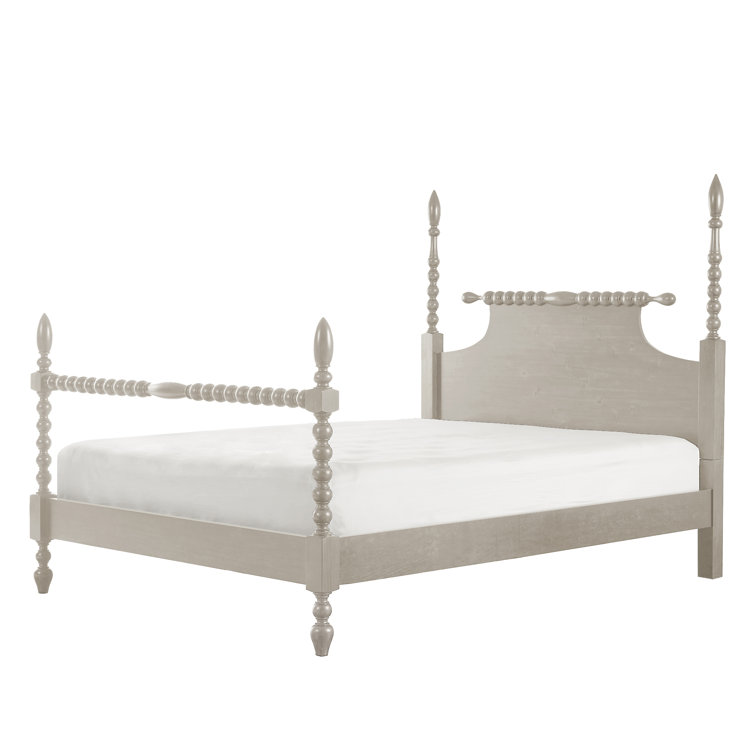 Beckett Natural Whitewash Queen Poster Bed with Wood Frame