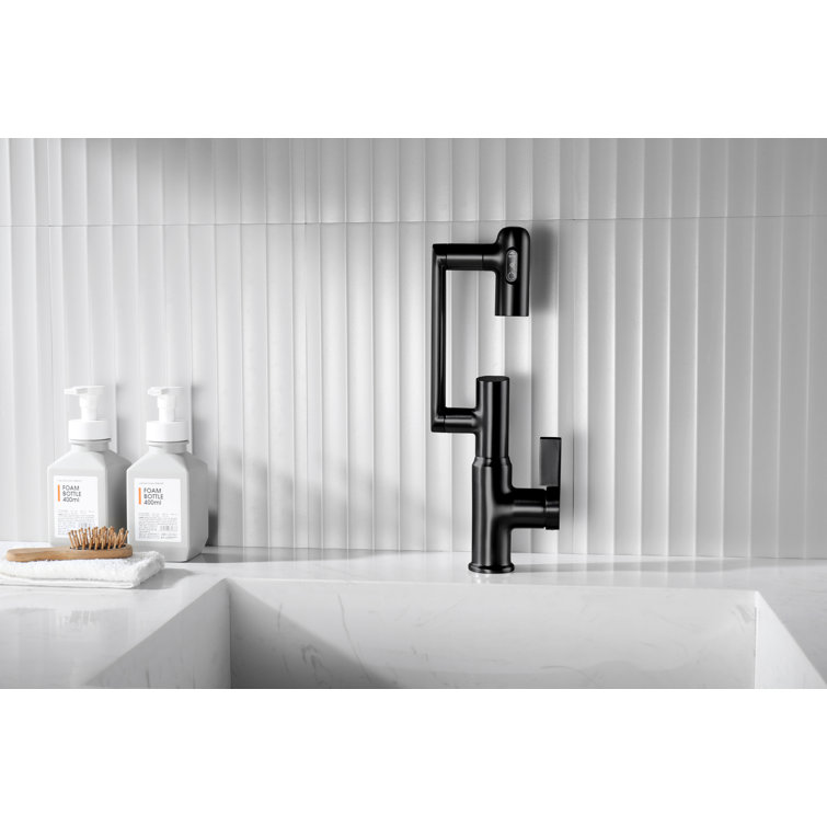 Matte Black Rotatable Bathroom Faucet with Temperature Display