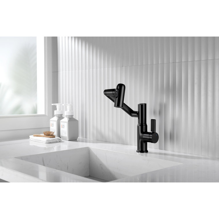 Matte Black Rotatable Bathroom Faucet with Temperature Display
