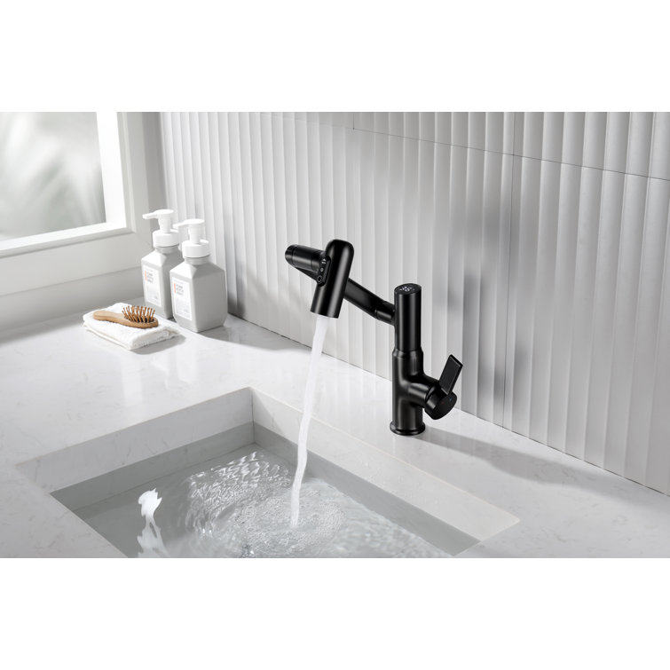 Matte Black Rotatable Bathroom Faucet with Temperature Display