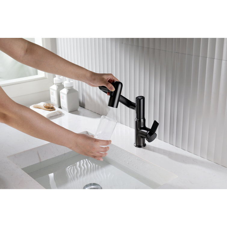 Matte Black Rotatable Bathroom Faucet with Temperature Display