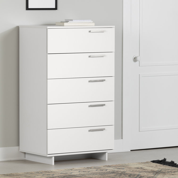 Pure White Vertical 5-Drawer Chest with Metal Handles