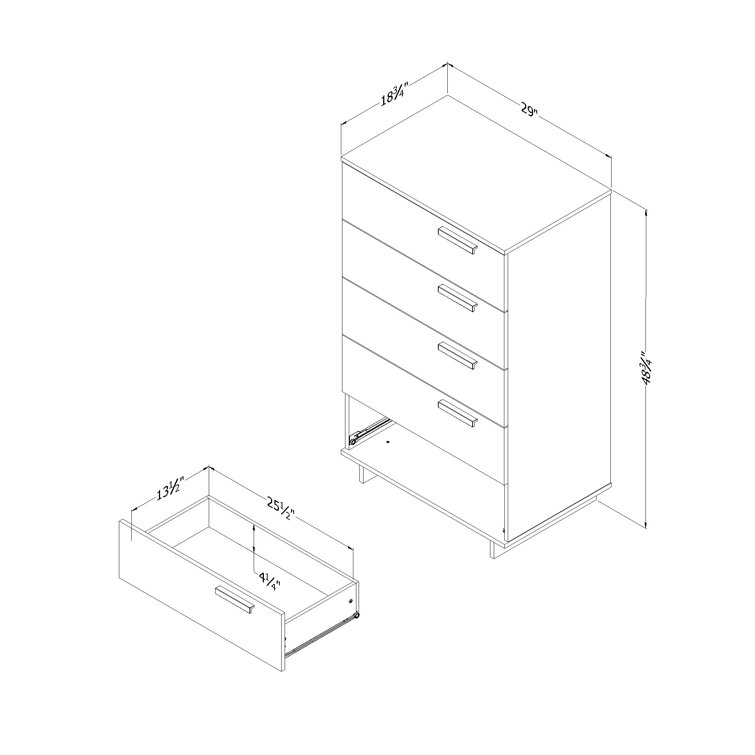 Pure White Vertical 5-Drawer Chest with Metal Handles