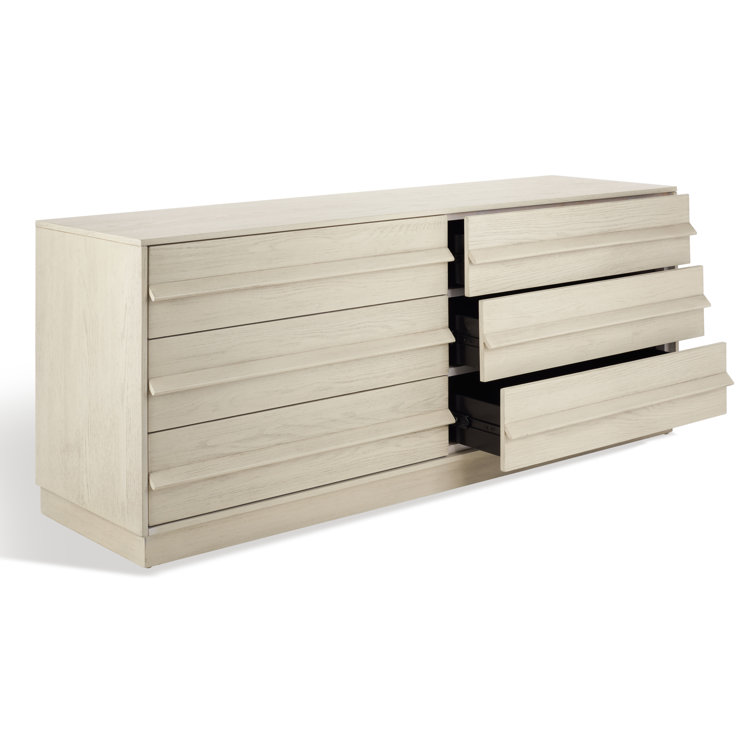 Deirdra Whitewashed Oak 6-Drawer Dresser with Sleek Handles