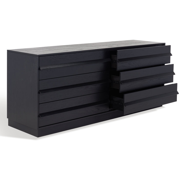 Deirdra Sleek Black Oak Veneer 6-Drawer Dresser with Seamless Handles
