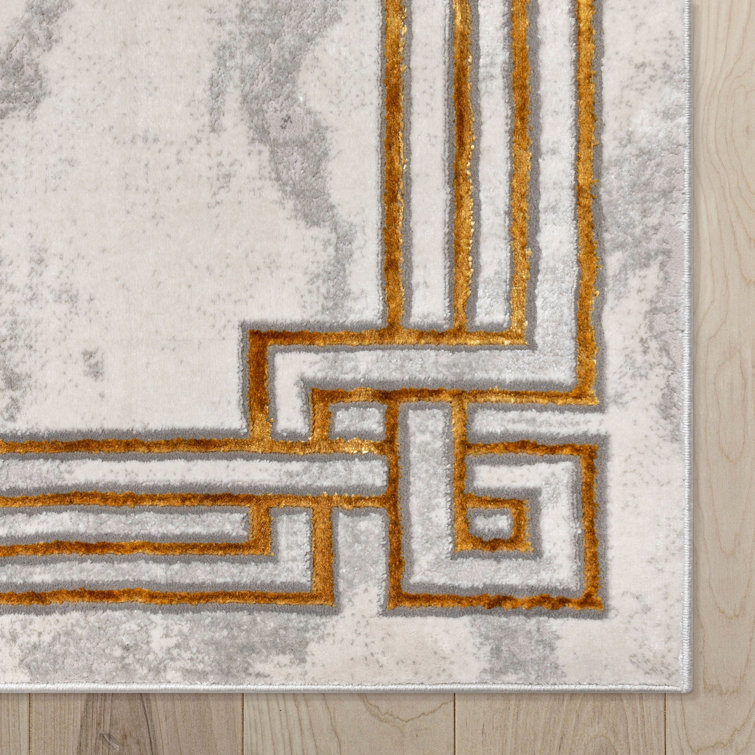 Ivory Abstract Easy-Care Stain-Resistant Synthetic Area Rug 5' x 7'