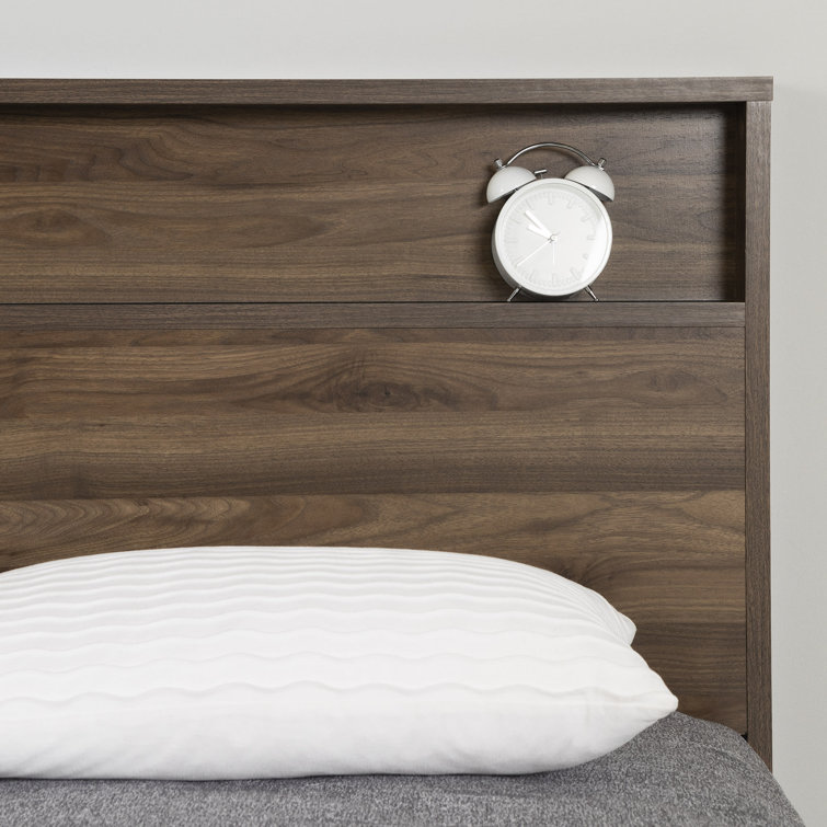 Full Walnut Wood Headboard with Storage Shelf