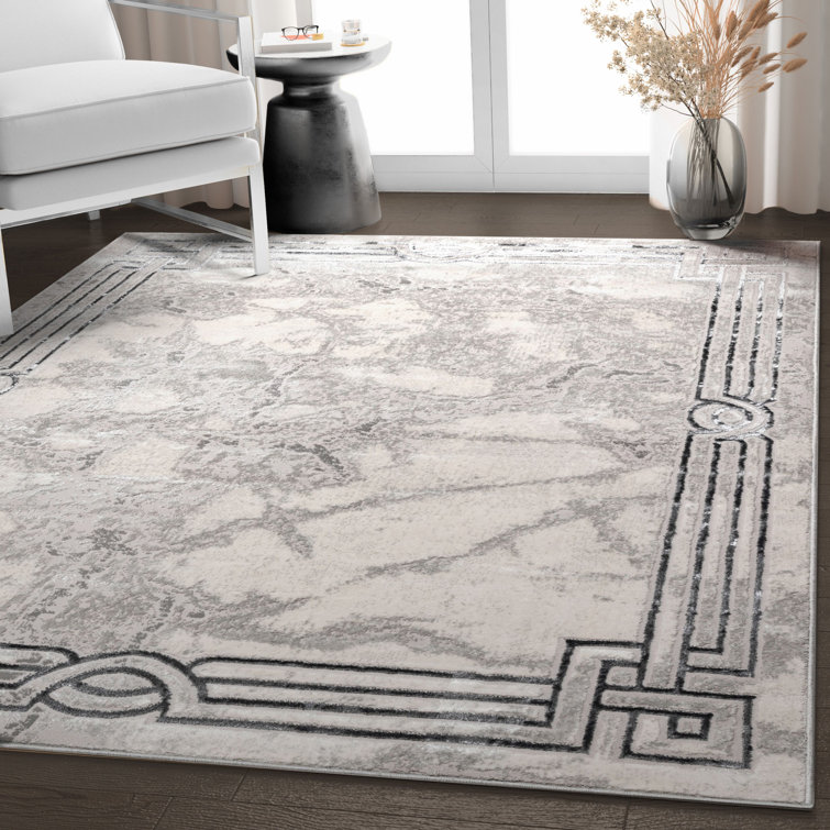 Huntington Retro Marble 5' x 7' Black Abstract Synthetic Area Rug