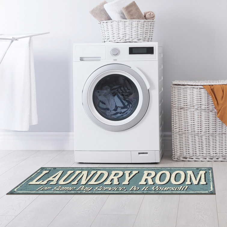 Baby Blue Rubberback Rectangular Laundry Room Runner Rug