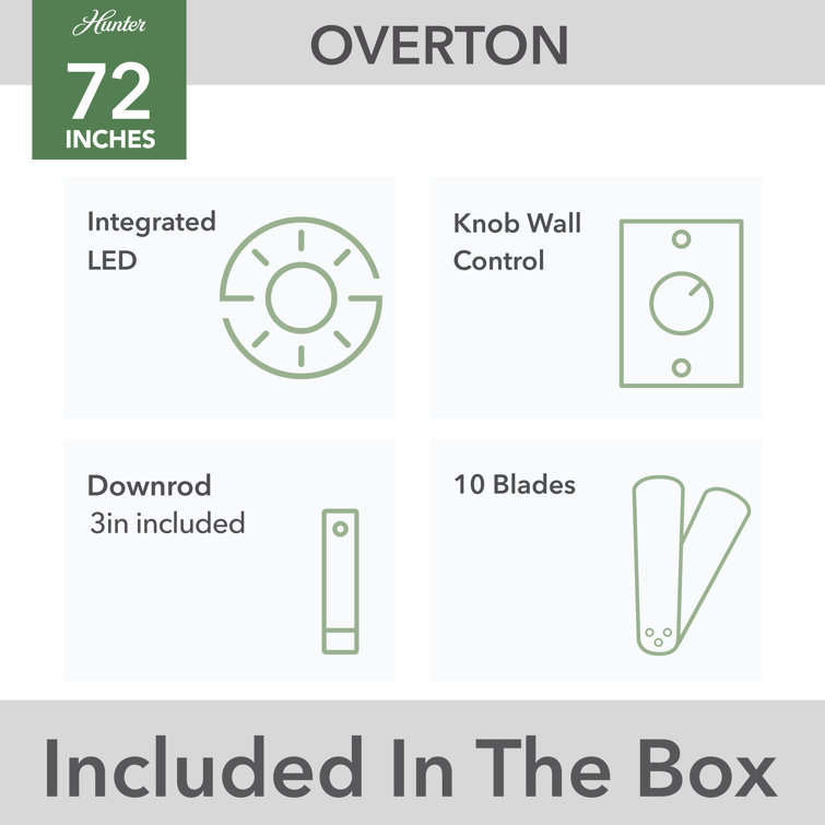 Overton Matte Black 72" 10-Blade Ceiling Fan with LED Light