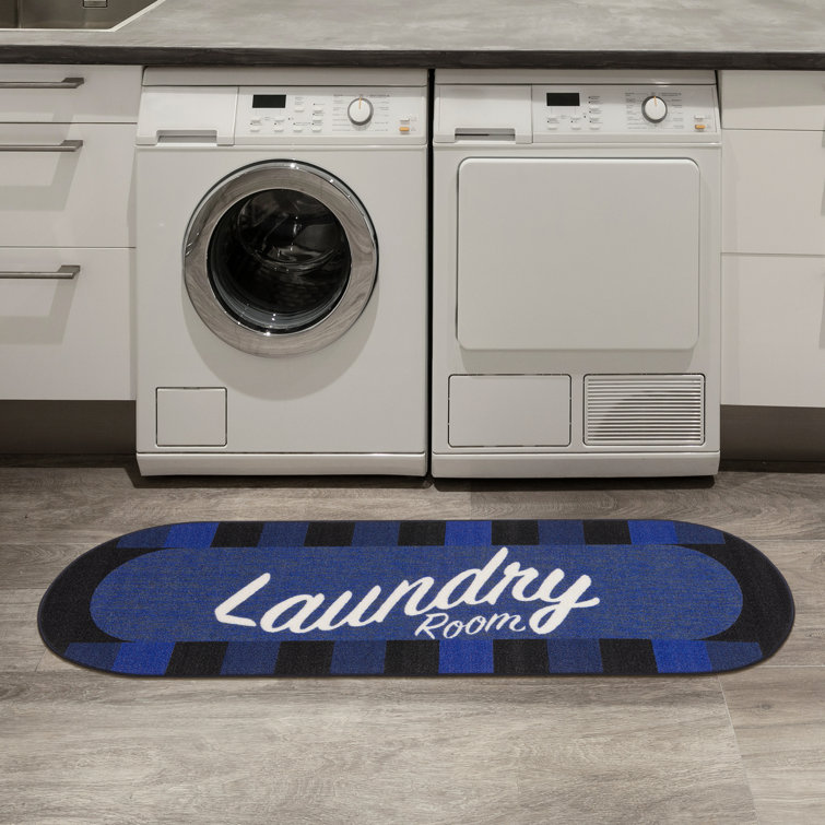 Blue Rectangular Non-Slip Rubberback Laundry Room Rug