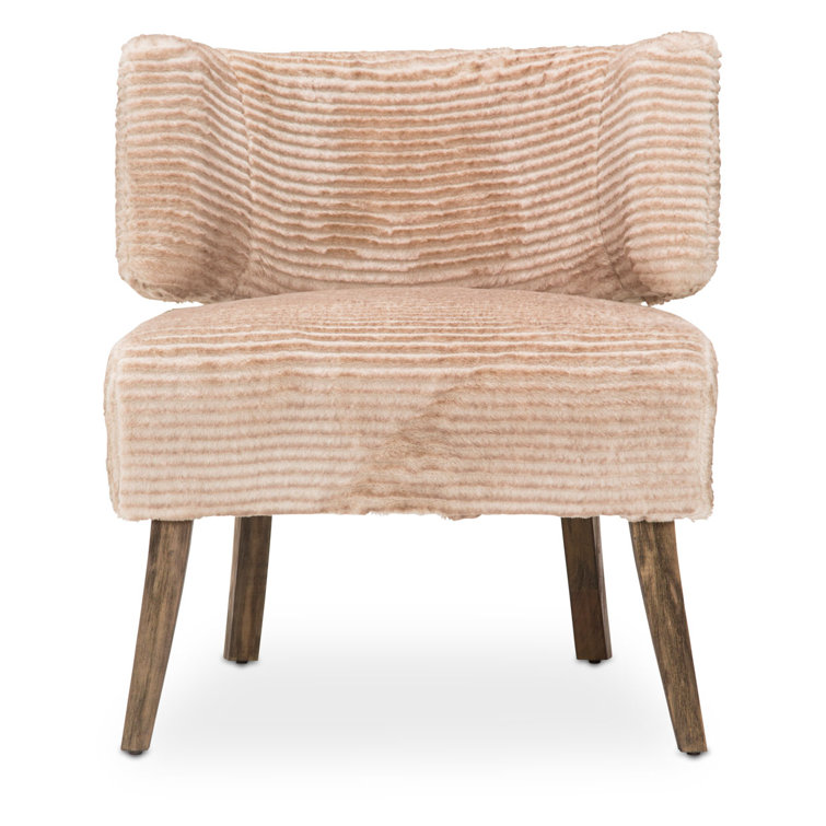 Beachside Transitional Beige Leather Slipper Chair with Wood Frame