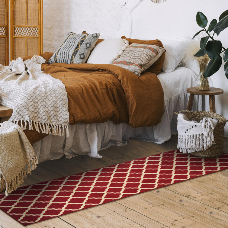 Red Trellis Design Washable Non-Slip Runner Rug