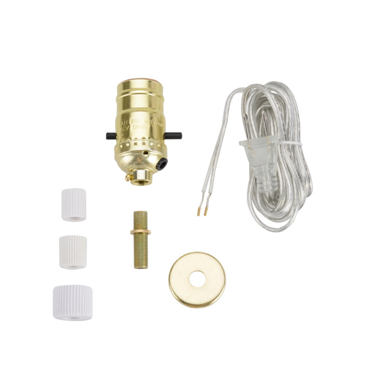 Polished Brass Bottle Lamp Kit with Silver Cord